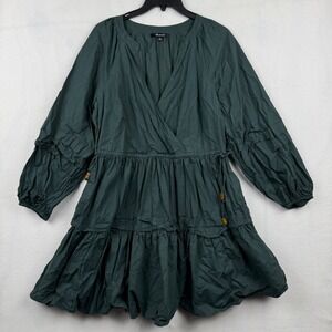 Madewell Women's Dress‎ Size M Green Tiered Ruffle Drawstring Long Sleeve